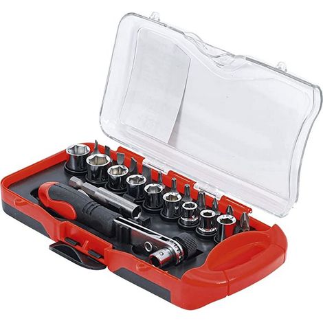 Jeu 23 pieces cliquet douilles et embouts carre 1/4 (6.3) (1/4)