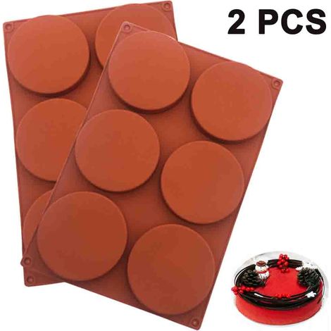 2 moules à gâteaux en silicone de 6 grands disques de 10 cm (4 pouces) pour desserts au chocolat, avec fonction vibrante. (1/4)