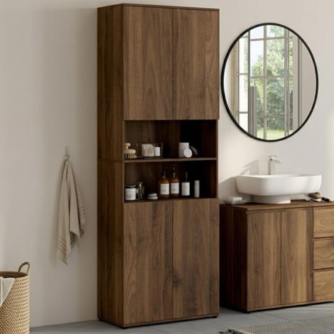 Mueble de baño TOMI de 4 puertas y 2 nichos efecto nogal