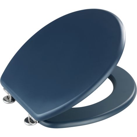 WENKO WC-Sitz Prima Dunkelblau matt, MDF, Blau, MDF dunkelblau , Edelstahl rostfrei silber matt