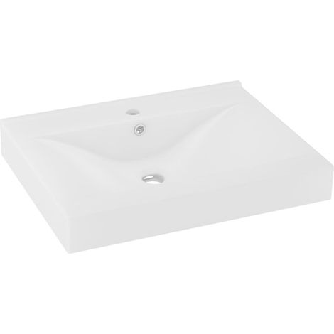Lavabo salle de bain avec trou de robinet 60x46 cm céramique blanc mat