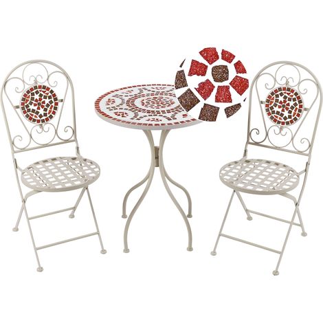 Conjunto de balcón mesa y 2 sillas exterior metal motivo de mosaico blanco Spello