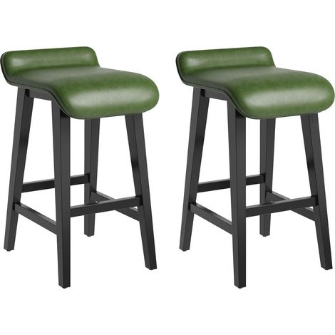 Tabourets Bar Sans Dossier Simili Cuir, Style Ferme, Lot 2 Vert Foncé (1/5)