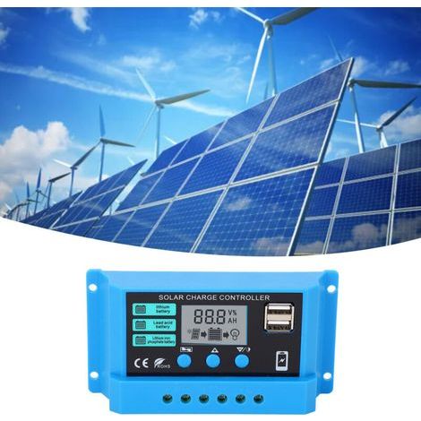 Contrôleur de charge solaire photovoltaïque 12 V 24 V, faible consommation adaptative, écran LCD, contrôleur solaire PWM, régulateur de panneau solaire 30 A, (1/4)