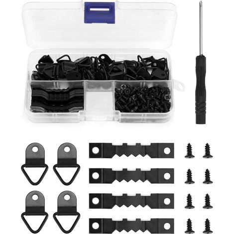 251-teiliges Bilderaufhängeset, inklusive 50 Zackenhaken, 50 D-Haken, 150 Schrauben und 1 Schraubendreher (schwarz). – AquaForge