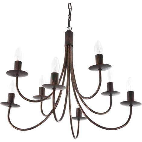Lampada a sospensione tradizionale a candelabro, nera, oro antico, lumen OLD 710/8