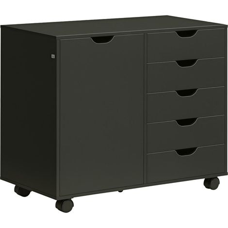 Organisation et Gain de Place Meuble Support Imprimante 5 Tiroirs et Placard Réglable 78x40x66,5 cm pour Bureau Noir (1/5)