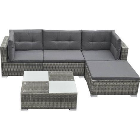Patio Furniture  Grey  PE rattan, powder-coated steel, glass, polyester vidaXL (1/5)