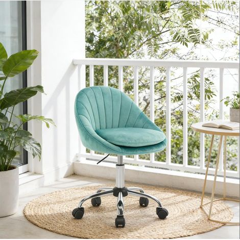 Silla de oficina 52x52x72-82 cm turquesa de terciopelo y metal con altura regulable y giro 360° (1/5)