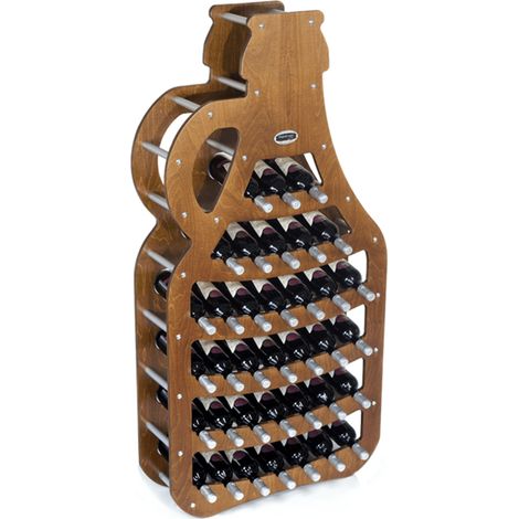 Cantinetta Portabottiglie in Legno Scaffale mobile per Bottiglie vino MADE IN ITALY mod. Fiasco Noce B.36 L75 x P25 x 150H (1/2)