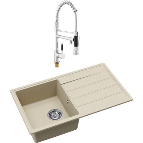 Swiss Aqua Technologies 76x44 cm évier avec égouttoir réversible en granite à encastrer + mitigeur bras pivotant 2 jets, jasmin (SATSINKGE3J-SET2) (1/5)