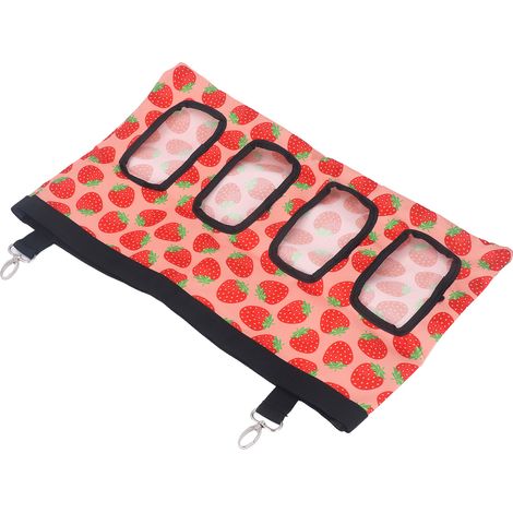 Mangeoire à foin pour lapins, sac pour cochons d'Inde, sac de rangement suspendu pour petits animaux, sac à 4 trous, fraise (1/5)