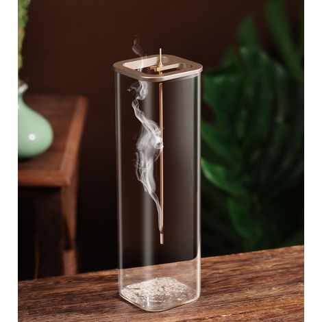 Brûleur de parfum moderne avec bac à cendres sécurisé, design élégant pour une aromathérapie propre et sans dégâts, décoration pour la méditation et le yoga à domicile, 1 pièce, doré classique (1/5)