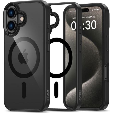 Funda Tech-protect Magmat MagSafe para iPhone 16, color negro/transparente. (1/4)