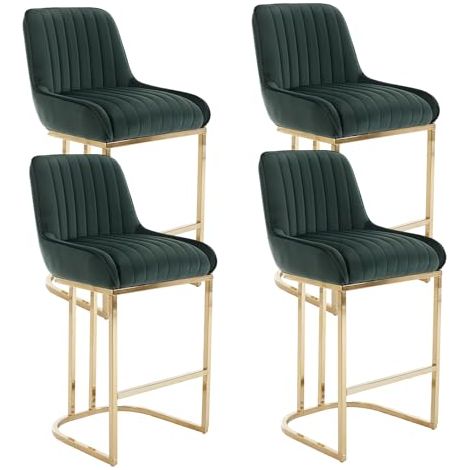 Bar Stools Set of 4 Velvet Armless Breakfast Kitchen Counter Stools with Metal Frame Bar Chairs for Home Bar Restaurant, Green, Wahson