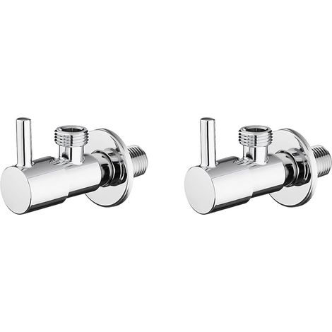 Ensemble de 2 robinets d'arrêt d'angle chromés (1/2" x 1/2"), pour cuisine et salle de bain.