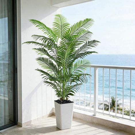 Palmier Artificiel en Pot Blanc 180cm, Plante Artificielle Areca Interieur, Arbre Artificiel Décorative Vert pour Salon Balcon Chambre Bureau (1, Pot Blanc, 180cm) (1/5)