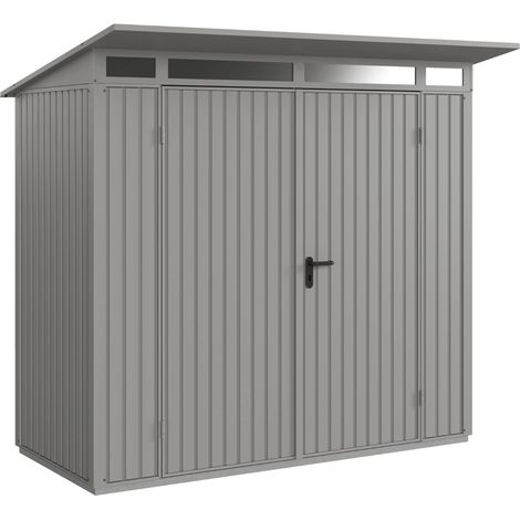 Hörmann Metall-Gerätehaus Berry Classic mit Pultdach Typ 1, 248 x 153 cm, graualuminium, 3,8 m², 2-flüglige Tür (1/5)