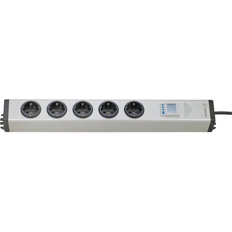 Bloc multiprise 0874x00052031, 5 Prises avec Minuterie journalière et hebdomadaire et Fonctions supplémentaires, boîtier en Aluminium, possibilité de Fixation, câble de 1,5 m (1/4)