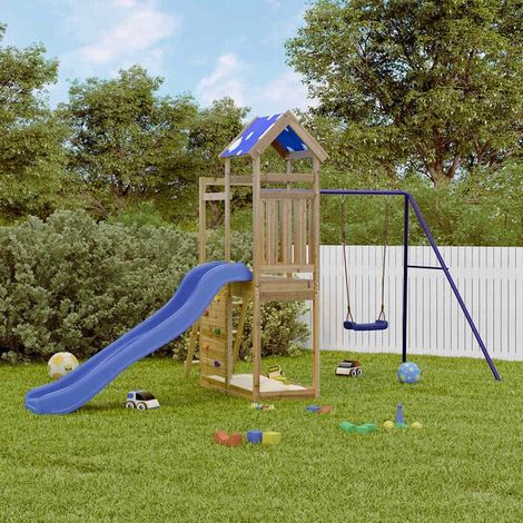 Équipement de jeu extérieur : Tables à sable 2 pcs gris bois de pin massif jeu extérieur enfant, aire de jeu jardin, balançoire enfant , pour jardin, usage domestique , enfant 3-8 ans (1/5)