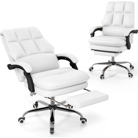 COSTWAY Ergonomic Office Chair PU Leather Computer Chair w/Swivel Seat-White