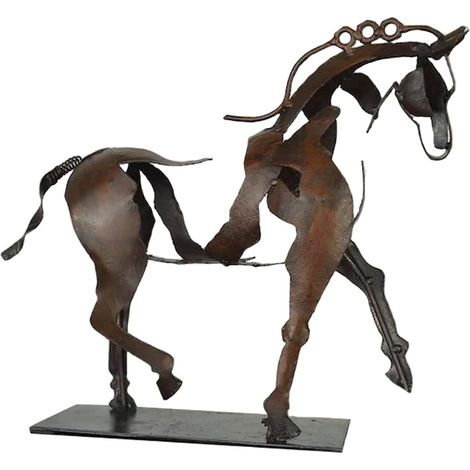 [Sculpture métallique décorative] sans marque [Scion des chevaux rustiques] statue animal métal massif couleur brun, 20x20cm, fabrication artisanale (1/5)