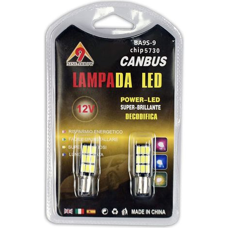 2 Lampadine 9 led canbus auto no error luci targa fari interni BA9S 5730 12V chip5730