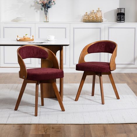 Lot de 2 chaises de salle à manger, fauteuil de salon pivotant à 360° moderne, chaise de cuisine ergonomique rembourrée en lin, Rouge Vin (1/5)