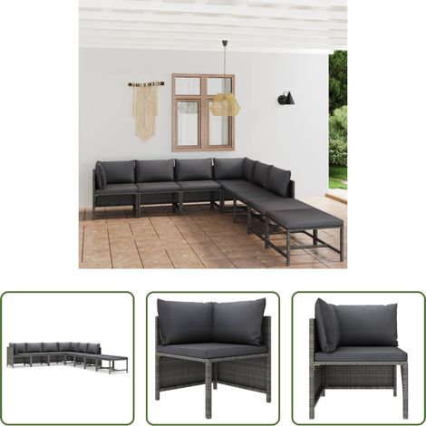 vidaXL Garten Lounge - 8-tlg. Garten-Lounge-Set mit Kissen Poly Rattan Grau (1/5)