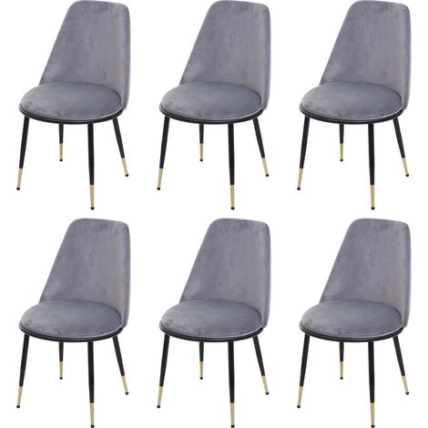 6er-Set Esszimmerstuhl HHG-824, Stuhl Küchenstuhl, Metall grau, schwarze Beine, Samt