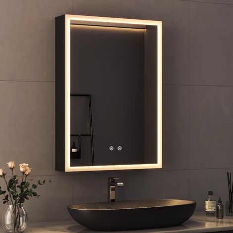 Boromal LED Spiegelschrank mit Beleuchtung 40x60cm Aluminium Spiegelschrank Bad mit Beleuchtung Badezimmerschrank, Badschrank Spiegel Kabinett mit 3-Farben Dimmbar, Beschlagfrei