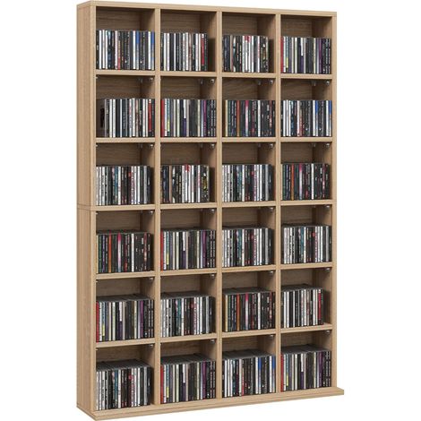 Rangements pour CD et DVD, Meuble de Rangement multimédia en Bois avec 24 Compartiments, étagères Ajustables, capacité jusqu'à 456 CD/336 DVD, bibliothèque, 89 x 20 x 130,5 cm, Bois Naturel