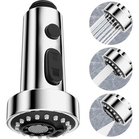 3 Modes Tête Robinet de Cuisine Remplacement, Douchette pour Rétractable Mitigeur Cuisine Universel G1/2,Robinet Cuisine Pivotant à 360°,Douchette Evier Cuisine Remplacement Filetage Mâle (1/5)