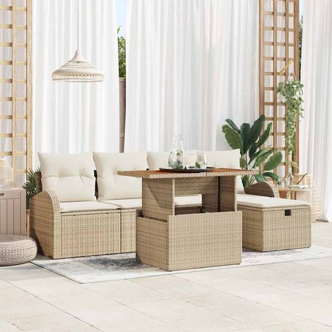 vidaXL Gartensofa-set mit Kissen mit Speicher 6 pcs Beige Poly-Rattan (1/5)
