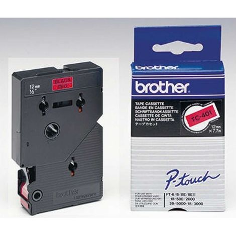 Schriftbandkassette P-touch TC-401 12 mm x 7,7 m (B x L) rot schwarz (1/5)