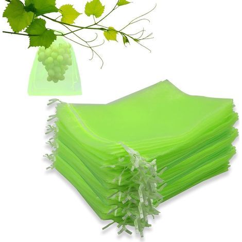 100 Pièces Sac de Protection Raisins, 20 x 30 cm Sachets de Protection pour Raisin, Sac de Protection Fruits avec Cordon de Serrage, pour Protéger Contre Oiseaux et Insectes (Vert Clair) (1/5)