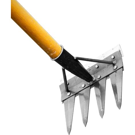 Outil de désherbage - Manuel Robuste Ergonomique,Outil et râteau Jardinage,pour enlever Les Pierres du Jardin, Entretenir pelouses, Potager, verger, 4 dents (1/5)