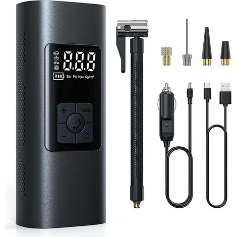 Gonfleur de pneu sans fil rechargeable avec batterie 6000 mAh - Pompe à air électrique portable pour voiture et vélo, arrêt automatique.