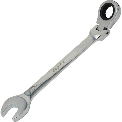 Dapetz® 17mm Flexible Head Ratchet Metric Spanner - Open End & Ring Combination, Mirror Polished, Raised Panel, Chrome Vanadium Steel, for Mechanics in Tight Spaces (1/5)
