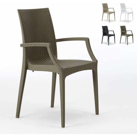 Grand Soleil – Fauteuil de jardin empilable en poly-rotin – Accoudoirs ergonomiques – Résistant aux UV – Pour bars et restaurants – Confort optimal