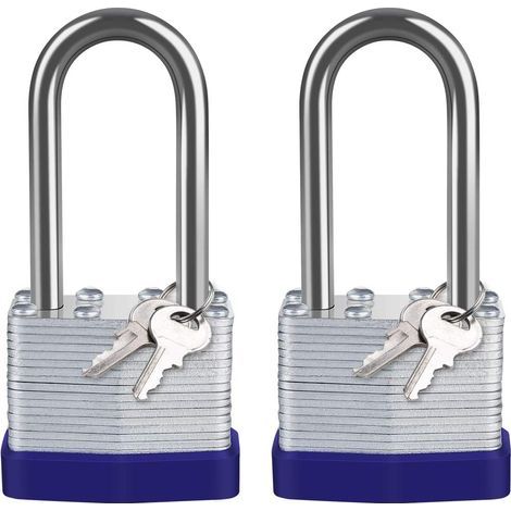 Cadenas d'extérieur en acier laminé 40mm, pack de 2 cadenas étanches de très haute sécurité, longue anse en acier (1/5)