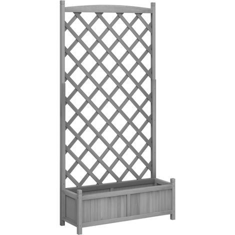 Macetero bancal elevado plantas flores terraza jardín con enrejado de madera maciza de abeto gris 020038322