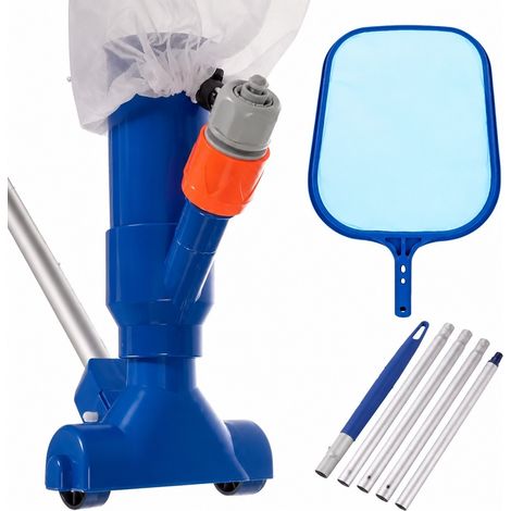 Aspirateur de piscine 2 en 1 avec épuisette et manche télescopique, gris/bleu/orange/blanc (1/5)