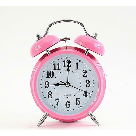 Réveil silencieux, à piles, horloge à quartz rétro à double cloche, veilleuse rose pour chambre (1/5)