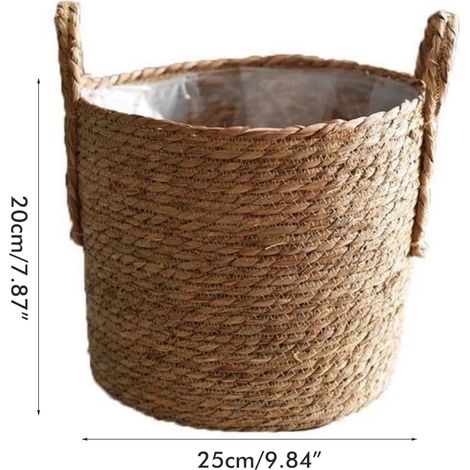 Pot de fleurs en jonc de mer avec poignée, panier à plantes tressé d'intérieur, pot de fleurs tressé, boîte de rangement pour jouets, décoration de jardin et de mariage (1/5)