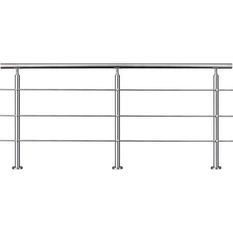 Garde-corps 200cm - En inox 304 - 1 main courante et 3 traverses - Intérieur & extérieur - Kit complet - Pour bâtiments au bord de la mer