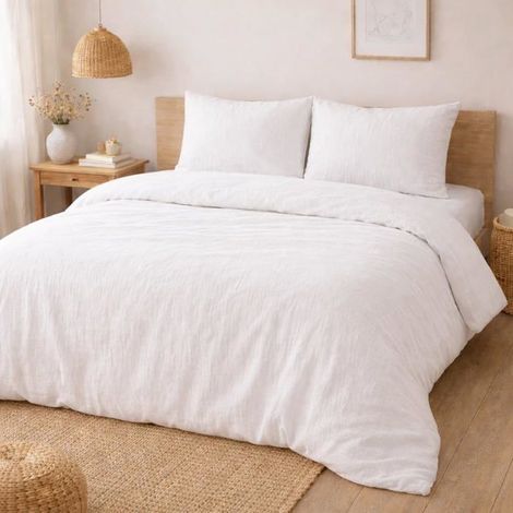 Housse de couette - L22G - 220x240 cm - Gaze de coton - Blanc - 1 housse + 2 taies 63x63