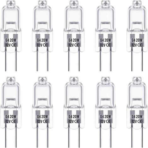 Ampoules halogènes G4, 12V 20W, blanc chaud 3000K, 350LM, dimmables, transparentes, 10 pièces. (1/5)