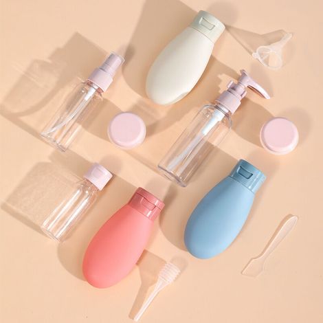 Lot de 11 Flacon Voyage kit, Contenant de Voyage à Remplir, Flacons Pulvérisateurs Vides Transparents, Petite Boîte de Crème, Distributeur à Pompe Shampoing Accessoire Avion (1/5)