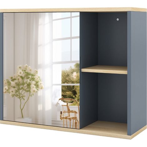 Mobiletto portamedicinali da parete 60 x 20 x 50 cm con specchio ad alta definizione e ripiani regolabili design moderno in legno grigio 200015925